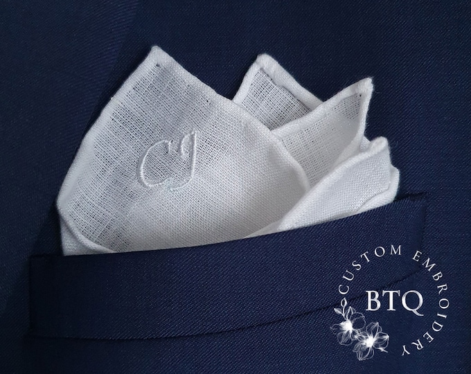 Personalized Linen Pocket Square: Hand Rolled Monogrammed Gift