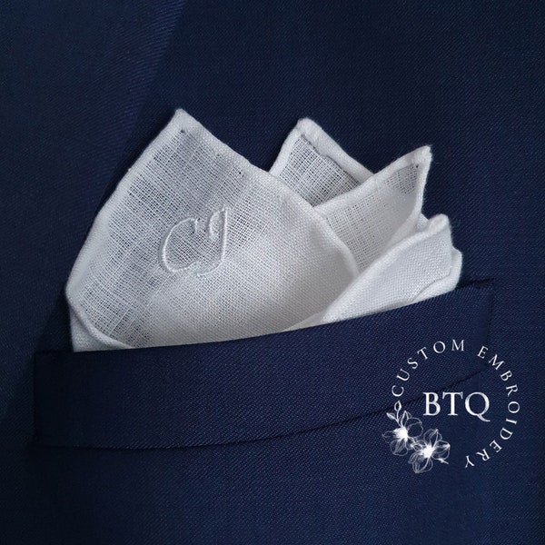 Men's Hand Rolled Pocket Square| Personalized  Linen Pocket Square | Gift for him