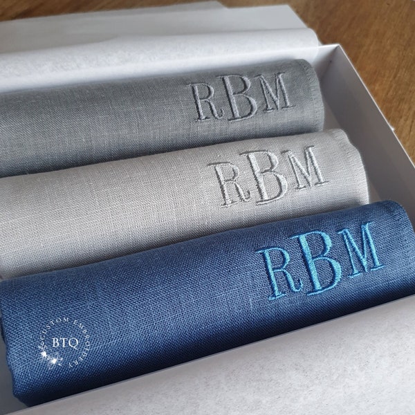 Monogrammed  linen handkerchief | Personalized  hankie for men| Reusable organic handkerchiefs| Custom hankerchief