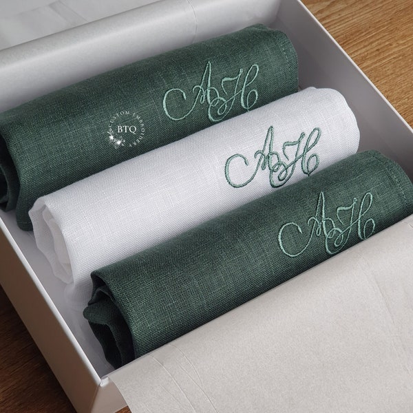 Monogrammed  linen handkerchief |  Personalized Hankie | Custom  hankie for man| Gift for him