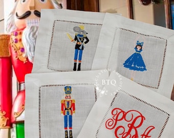 Set of 4 Christmas Cocktail Napkins Nutcracker| Hostess gift | Housewarming gift | Christmas gift