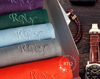 Monogrammed  linen handkerchief | Personalized  hankie for men