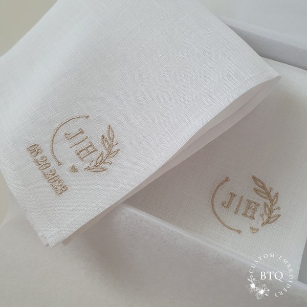 Monogram wedding handkerchief | Linen anniversary gift |   Custom  linen handkerchief