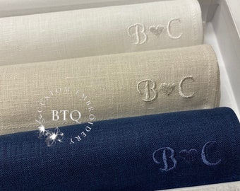 Monogrammed  linen handkerchief | Personalized  wedding handkerchiefs | Reusable organic  handkerchiefs