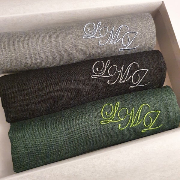 Monogrammed  linen handkerchief | Personalized  hankie for men