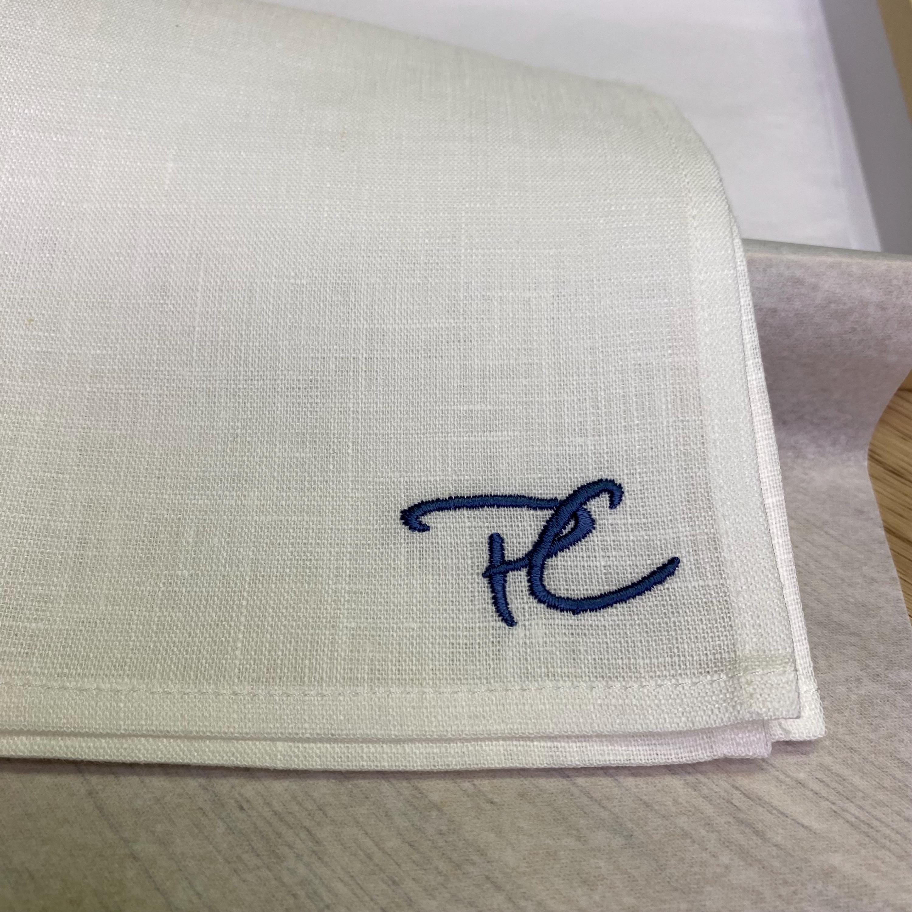 Custom Linen Handkerchief With Embroidered Signature | Monogram Gift - Etsy