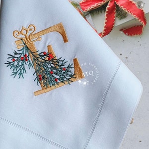 Custom Embroidered  Linen Dinner Napkins Monogrammed | Embroidered Dinner Napkins for Christmas| Present for her| Present for mom