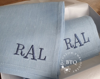 Monogrammed  linen handkerchief | Personalized  hankie for men| Reusable organic handkerchief