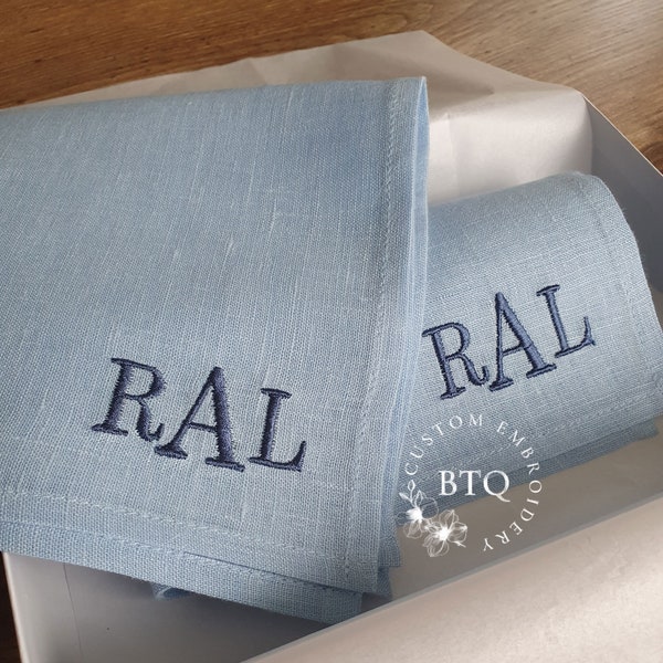 Monogrammed  linen handkerchief | Personalized  hankie for men| Reusable organic handkerchief