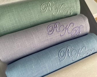 Monogrammed Linen Handkerchief | Personalized Hankie, Gift for Him