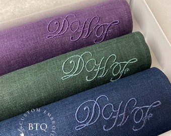 Monogrammed  linen handkerchief set of 3 | Personalized  hankies for man | Gift for him