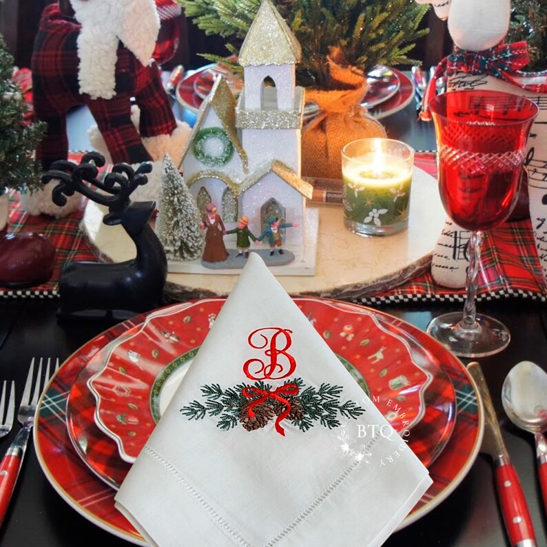 Custom Embroidered Linen Dinner Napkins Monogrammed Etsy