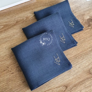 Custom linen Handkerchief With  Embroidered  signature | Handwritten monogram embroidered on handkerchief |   Business style gift