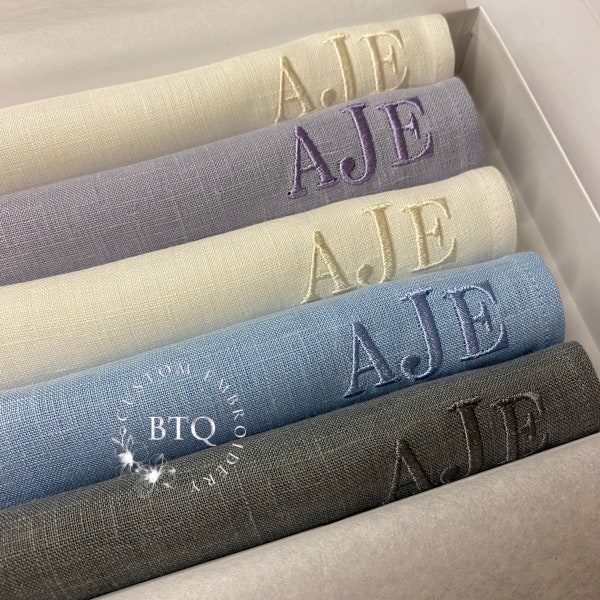 Monogrammed  linen handkerchief | Personalized  hankie for men| Reusable organic handkerchiefs