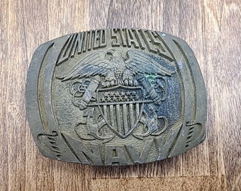 Vintage United States Navy Military 1980 Indiana Metal Craft Belt Buckle