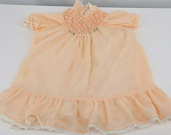 Vintage Polly Flinders Girls Hand Smocked Dress Toddler Size 4 Pink/Coral/Floral