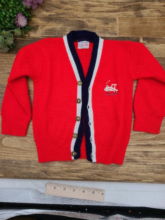 Vintage Red Kids Sweater Cardigan Knit 40's 50's R