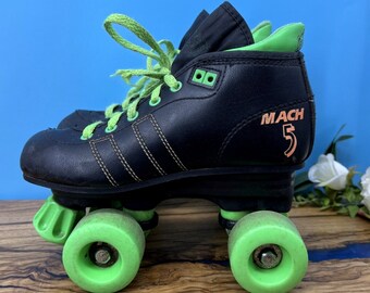 Vintage 80s Seneca Black Green Mach 5 Roller Skate Retro Youth Kids Skates 1980s