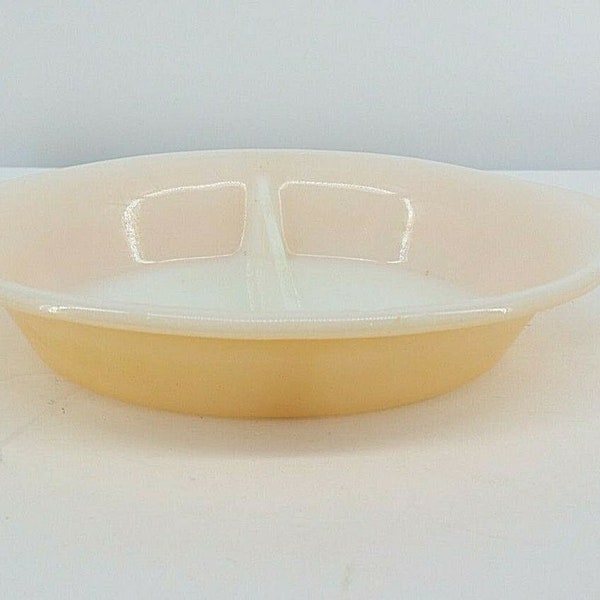 Vintage Anchor Hocking Fire King 468 Divided Casserole Dish Golden Peach Color