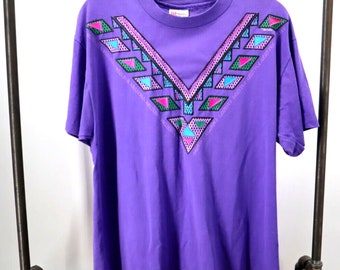 Vintage Single Stitch Arizona Suroeste Púrpura Geométrica Grande Hanes Camiseta Camiseta