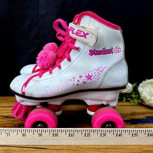 Vintage 80s 90s Variflex Youth Stardust DX Rosa Blanco Retro PomPom Patines imagen 2