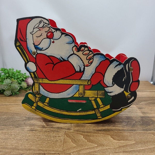 Vintage Collapsible Cardboard Santa Claus Sleeping in Rocking Chair Card Holder