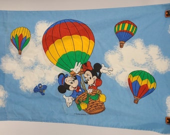 Vintage 80s 90s Walt Disney Co. Minnie Mickey Mouse Globo Aerostático Funda de almohada