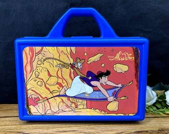 Vintage 90s Walt Disney Aladdin Hard Plastic School Supply Pencil Box 1990s