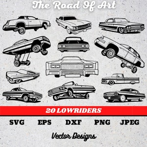 20 Lowriders Car Bundle SVG Cut files for Cricut Silhouette EPS DXF Digital download cutting machines