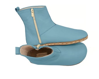 Handmade Barefoot Leather Ankle Boots: Baby Blue Zero Drop Boots