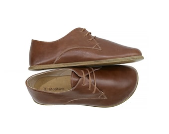 Men's Handmade Barefoot Brown Oxford Shoes - Zero Drop Sole Leather Daily Comfy Shoes