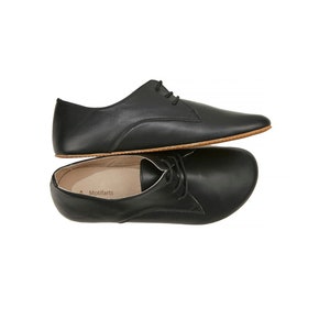 Men's Handmade Barefoot Black Oxford Shoes - Zero Drop Sole Leather Daily Comfy Shoes