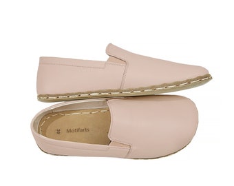 Men's Handmade Barefoot Powder Pink Leather Slip-Ons - Bohemian Yemeni Loafers - Daily Use Comfy Slip-Ons
