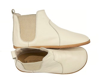 Men's Handmade Leather Barefoot Chelsea Boots - Cream Ankle Boots