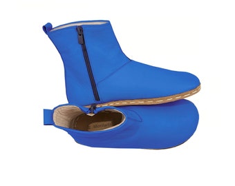 Handmade Barefoot Leather Ankle Boots: Sax Blue Zero Drop Boots