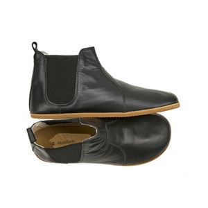 Women&#39;s Barefoot Black Chelsea Boots - Modern Handmade Ankle Boots - Zero Drop Leather Boots - Gift for Her