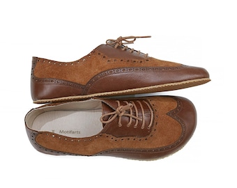 Herren Handgefertigte Braun Barfuß Mokassins - Zero Drop Sole Leder Täglich Bequeme Schuhe - Vintage Krawattenschuhe