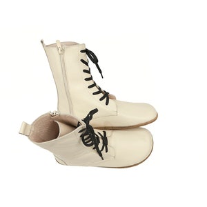 Men&#39;s Barefoot Long Cream Boots - Handmade Organic Winter Boots - Sustainable Leather Zero Drop Boots - Travel Boots