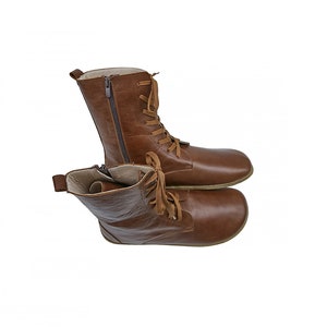 Men s Barefoot Long Brown Boots Handmade Leather Winter Boots With Zipper Sustainable Zero Drop Sole Boots Organic Long Boots Etsy