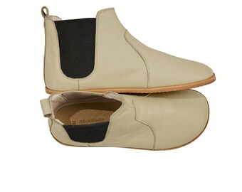 Women's Handmade Leather Barefoot Chelsea Boots - Beige Ankle Boots
