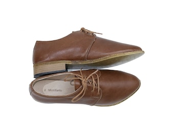 Men's Handmade Brown Leather Oxford Shoes - Barefoot Comfy Shoes