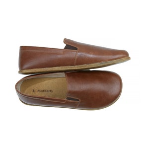 Men's Handmade Barefoot Leather Brown Slip-Ons - Zero Drop Sole Yemeni Shoes - Daily Use Comfy Slip-Ons