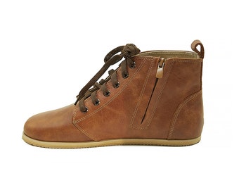 Women's Barefoot Leather Ankle Boots: Wide Toe, Handmade Tan Boots