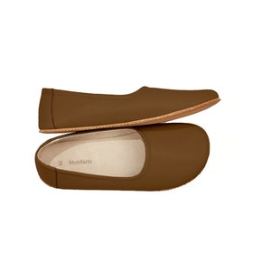 Handgefertigte Braune Leder Ballerinas: Zero Drop Barfußschuhe