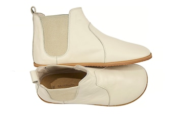 Handmade Leather Barefoot Chelsea Boots: Beige Zero Drop Ankle Boots