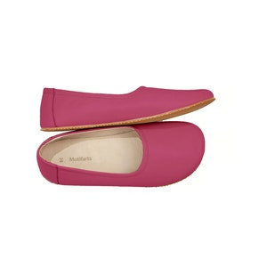 Women's Handmade Fuschia Flat Ballerinas - Bohemian Zero Drop Sole Shoes - Daily Use Comfy Slip-Ons - Barefoot Wide Toe Box Shoes