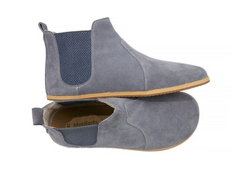 Men's Handmade Barefoot Suede Chelsea Boots - Gray Zero Drop Leather Ankle Boots