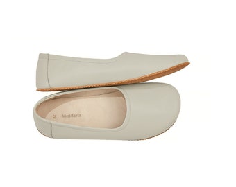 Bailarinas de piel beige hechas a mano: zapatos descalzos Zero Drop