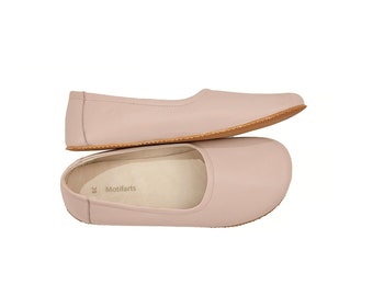 Women's Handmade Powder Flat Ballerinas - Bohemian Zero Drop Sole Shoes - Daily Use Comfy Slip-Ons - Barefoot Wide Toe Box Shoes