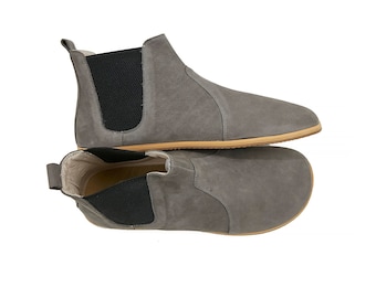 Men's Handmade Nubuck Leather Barefoot Chelsea Boots - Gray